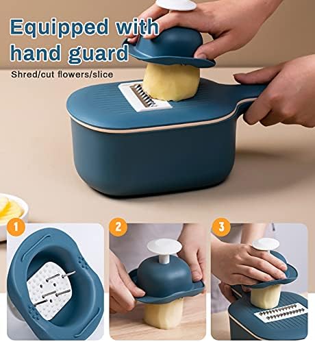 Vegetable Slicer, Multifunction Mandoline Slicer Veggie Dicers Food Choppers Cutter with 4 Replaceable Blades and Container for Carrot, Potato, Cucumber, Vegetables and various vegetables