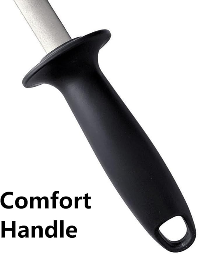 10 Inch Diamond Knife Sharpening Steel Rod, Professional Kitchen Diamond Knife Blade Sharpener Rod Stick, Knife Honer Steel for Honing Knife Blades, Chef Knives and Shears