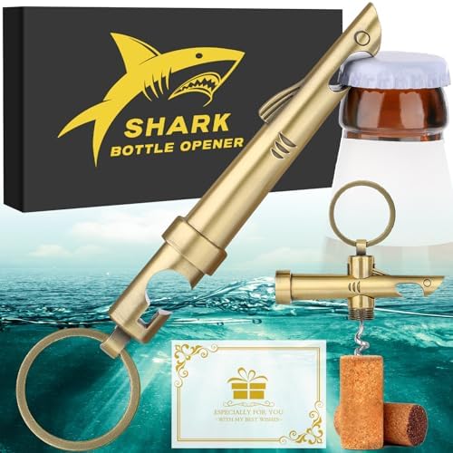 LKKCHER 2-in-1 Shark Bottle Opener, Novelty Keychain Corkscrew Wine Opener, Beer Bottle Opener, Wine & Beer Gifts for Men, Father's Day Gifts, Christmas Gifts, Birthday Gifts, Bronze, KPQ2805