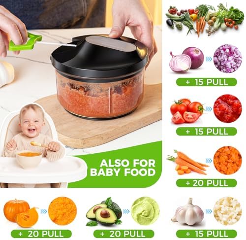 800ML Onion Chopper, Large Hand Pull String Vegetable Food Chopper, Black