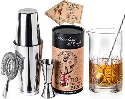 Mixology & Craft Professional Boston Shaker set and Crystal Mixing Glass