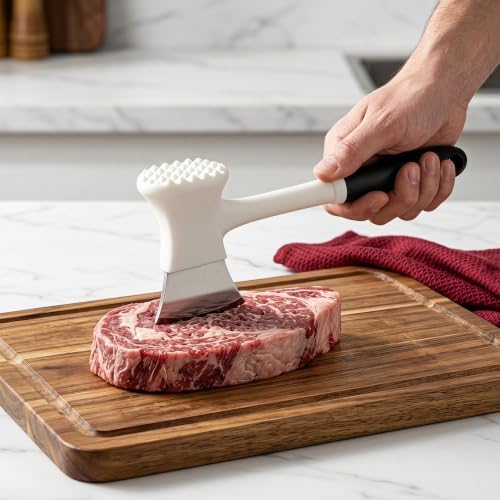 2-in-1 Meat Tenderizer Hammer and Tendon Cutter, Stainless Steel