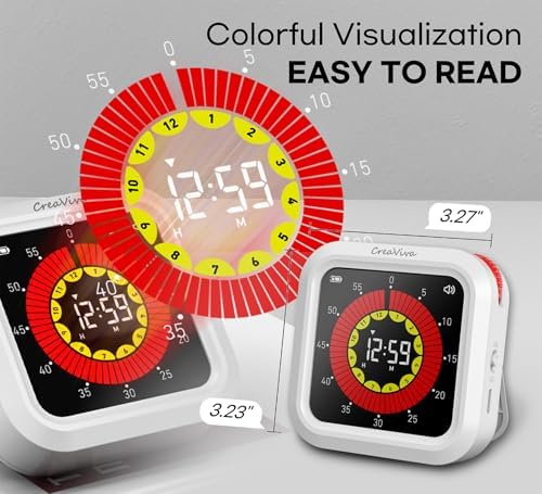 Visual Digital Timer, Large Color Display & Rechargeable, Magnetic Back & Silent Mode, 12 Hours Countdown/Up Stopwatch Timer for ADHD, Kids, Classroom, Kitchen, Work Productivity (White)
