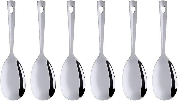 6 Pcs Silver Salad Spoon, Stainless Steel Titanium Plated Salad Servers Set Heavy Duty Mirror Polished Modern Spoons for Home, Kitchen and Restaurant(10.3 inches/26.2cm)