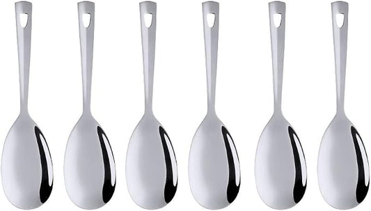 6 Pcs Silver Salad Spoon, Stainless Steel Titanium Plated Salad Servers Set Heavy Duty Mirror Polished Modern Spoons for Home, Kitchen and Restaurant(10.3 inches/26.2cm)
