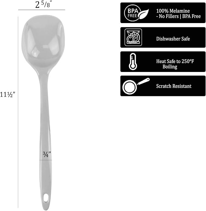 Reston Lloyd Cooking Spoon for Serving, Basting, Mixing, Heat Resistant, BPA Free Melamine 11 inch Utensil with Ergonomic Handle, Set of 6, Lemon