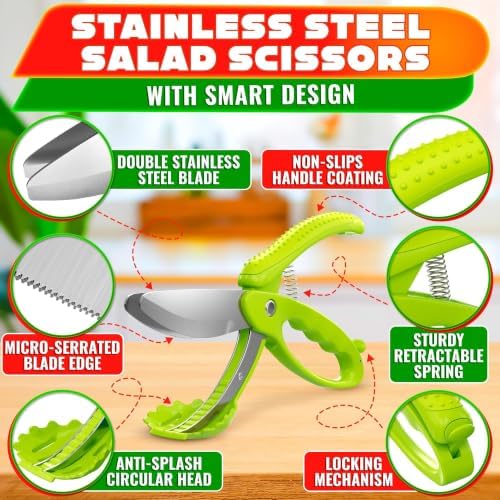 Salad Scissors for Chopped Salad, 8.9" Stainless Steel, In-Bowl