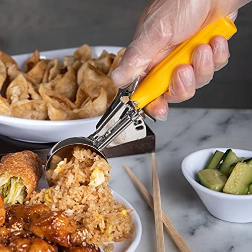 Carlisle FoodService Products Disher Scoop with Yellow Handle – 2 oz Portion Scoop Stainless Steel Scoopers for Food, Use for Restaurants and Catering, One-Piece Design