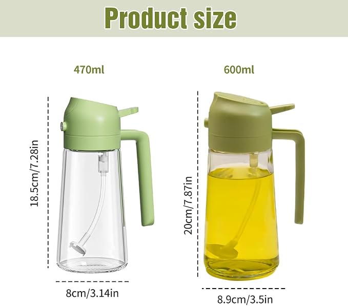 AIIONP 2 in 1 Glass Oil Sprayer & Dispenser, 2026 Premium Olive Oil Dispenser Bottle for Kitchen, Food-grade Oil Spray Bottle for Cooking, Air Fryer, Frying, BBQ (White-500ml)