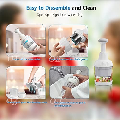 Food Chopper, Handheld Veggie Chopper for Vegetable, Onion, Garlic, Nut, Hand Vegetable Cutter, Dishwasher-safe, Stainless Steel Blade, White.