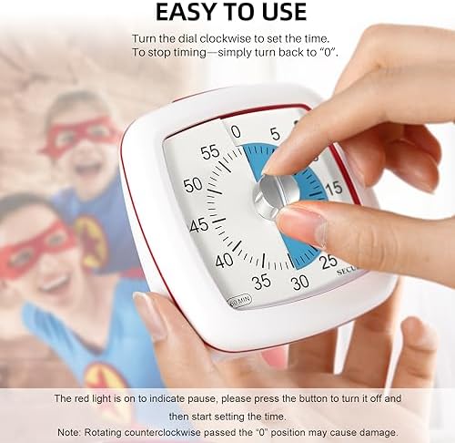 Secura 60-Minute Visual Timer, Silent Study Timer for Kids and Adults