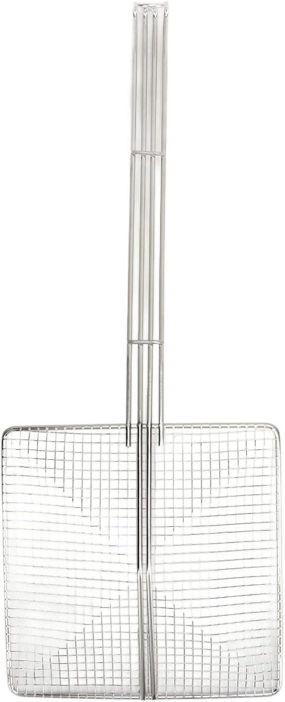 Square Strainer Skimmer, Stainless Steel Square Fryer Skimmer Ladle with Long Handle and Hanging Hook for Kitchen Deep Fryer, Pasta, Noodle(Thick mesh)