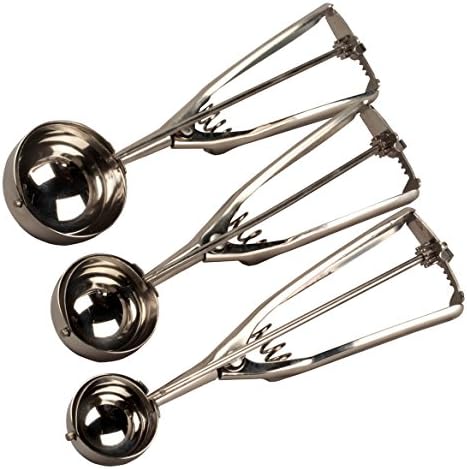 Stainless Steel Cookie Scoop with Trigger Set of 3 - Large, Medium,