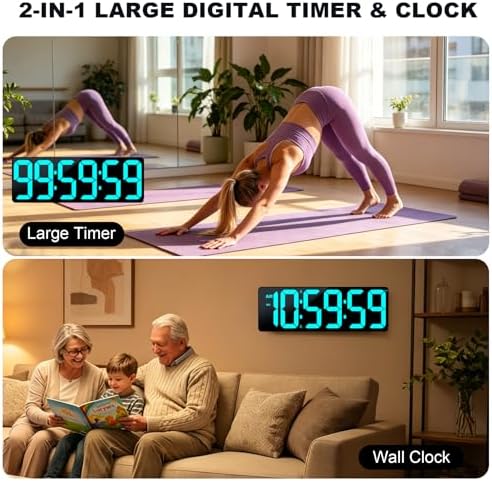 TXL 17.2" Bluetooth Digital Wall Clock with Seconds, Large Countdown Timer for Classroom Home Gym Kitchen Office, Alarm Clock with Remote Control, 4 Dimmable Brightness, Auto DST (Ice Blue)