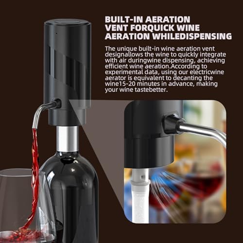 Wine Aerator Electric Wine Decanter Automatic Wine Aerator, Wine Dispenser Wine pourer with USB Rechargeable,Wine Lover for women&Men(Black-ABS)