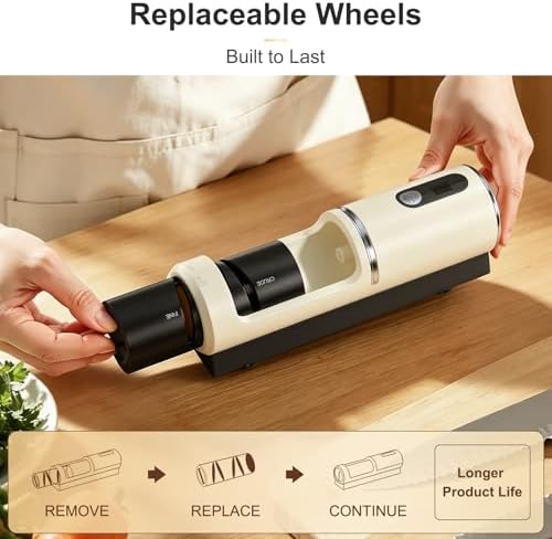 Rechargeable Electric Knife Sharpener with Replaceable Grinding Wheels
