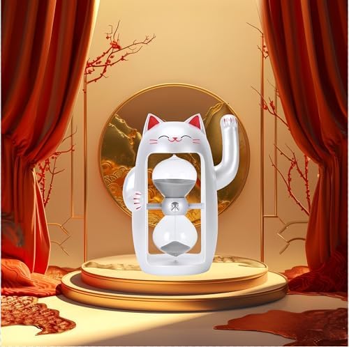 Lucky Cat Sand Timer Cute Hourglass Maneki-Neko Sandglass Timer reloj de Arena 5Min Sand Clock for Toothbrush Games Classroom Home Office Cooking Front Desk（Pearl White+5Min）