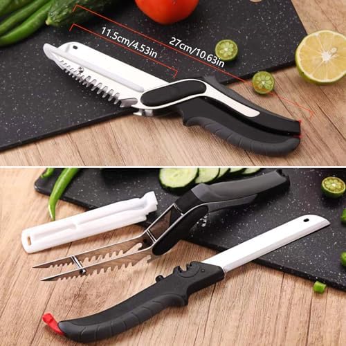 Kitchen Scissors for Food Slicer Cutter,Quick Release/Install Kitchen Shears Cutting Board Knife Combo for Veggie,Carrots,cucumbers,potatoes,Barbecue Dishwasher Safe (Black)