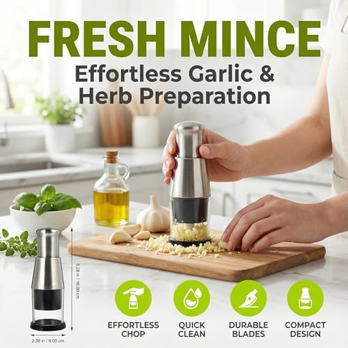 Zerodeko Manual Garlic Crusher 6.29 Inch Stainless Steel Garlic Press Multi-Function Vegetable Cutter Kitchen Tool for Food Prep and Cooking