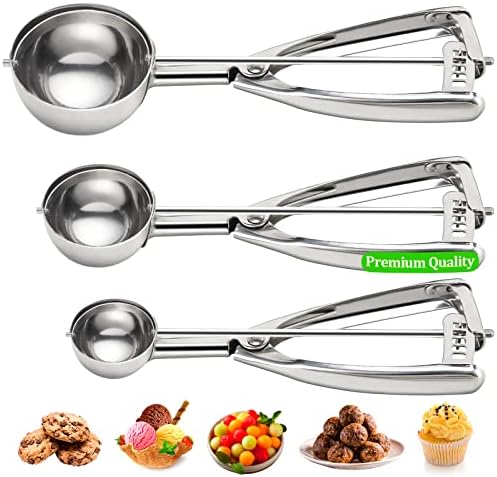 Cookie Scoop for Baking Set of 3 - Ice Cream Scoop Stainless Steel - Ice Cream Scooper with Trigger Release for Melon Baller