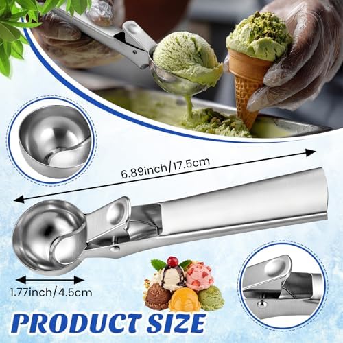 Hushee 12 Pcs Ice Cream Scoop Bulk Stainless Steel Ice Cream Scooper with Trigger Heavy Duty Trigger Release Icecream Cookie Dough Scoop Spoons Dishwasher Safe for Frozen Yogurt Muffin DIY(1.77 Inch)