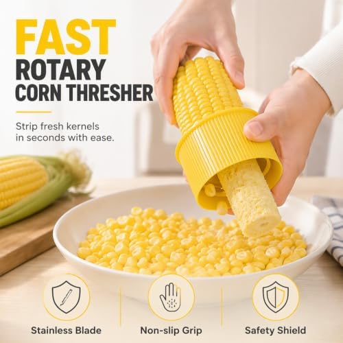 Corn Peeler, 2027 New Corn On the Cob Stripper Tool (Yellow+Blue+Beige)