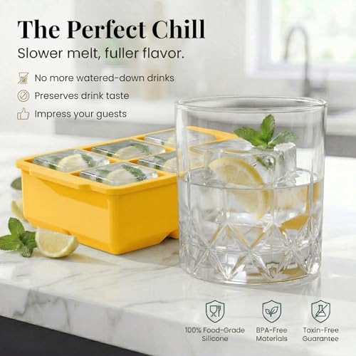 KitchFort® Large Silicone Ice Cube Tray (2-Pack) - 2" Big Ice Mold with Lid