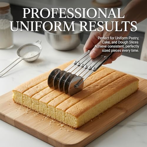 9.7 Inch Pastry Cutter, Multi Wheel Dough Cutter Pizza Wheel - Expandable Roller Cutter, Even Pasta Ravioli Brownie Slicer - Stainless Steel