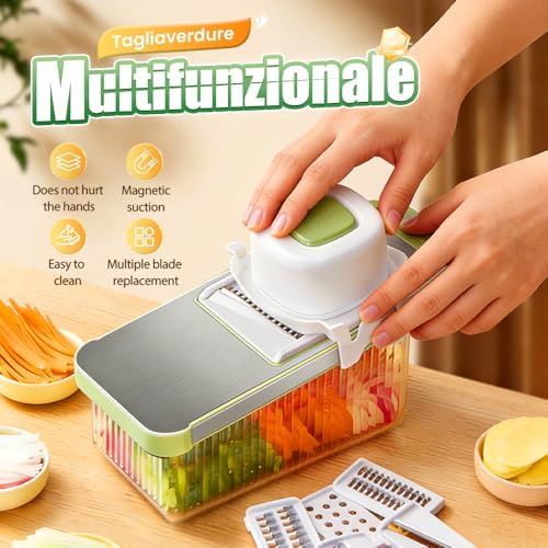 Multifunctional Vegetable Slicer, 6 in 1 Slicer Veggie Shredder with Safe Hand Guard, Multi Blade Adjustable Garlic Slicer, Easy-Clean & Compact Storage, Portable Kitchen Gadget (6 Blades)