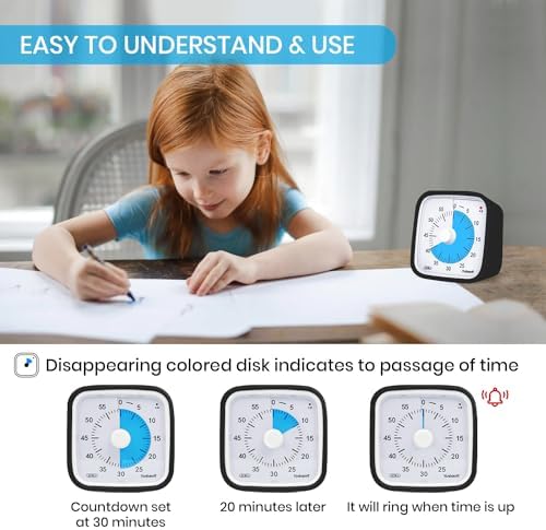 Yunbaoit Visual Timer for Kids, Silent 60-min Countdown Timer, Black Blue