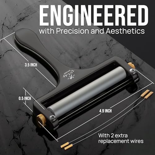 Zulay Kitchen Stainless Steel Wire Cheese Slicer - Adjustable Hand Held Cutter with 2 Extra Wires - Premium Cheese Shaver For Mozzarella, Cheddar, Gruyere - Black