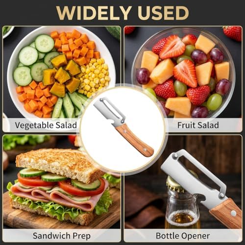 Multi-Functional Vegetable Peeler for Kitchen,Zero Snag Wooden Peeler with Bottle Opener,Hand Held Peeler Slicer Kitchen Tool,2-In-1 Stainless Steel Kitchen Tool for Potato Pumpkin Zucchini (3 PC)
