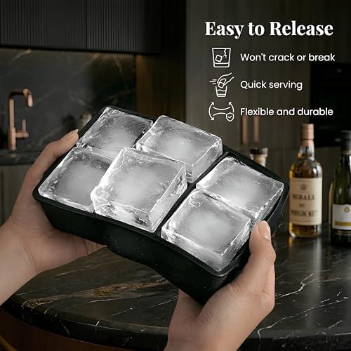 KitchFort® Large Silicone Ice Cube Tray (2-Pack) - 2" Big Ice Mold with Lid