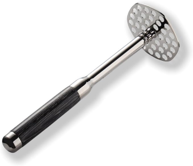 316 Stainless Steel Potato Masher, 10 Inch Heavy Duty Masher with Ergonomic Wood Handle, for Smooth Mashed Potatoes, Guacamole, Baby Food