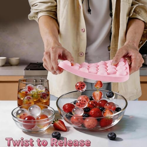 Small Ice Ball Mold, 2Pack Ice Cube Tray with Lid, 25 Cavities Round Flexible Silicone Ice Cube Tray for Freezer, BPA Free Circle Ice Cube Tray for Whiskey, Cocktail, Juice