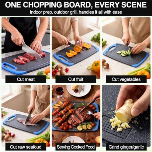 Viretang Non Slip Cutting Board Set For Kitchen, 3 Pieces, Dishwasher Safe
