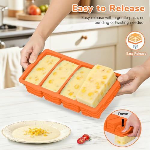 Silicone Freezer Trays with Lid (4-Pack), 1-Cup, 2-Cup, 1/2-Cup & 2-Tbsp Silicone Freezer Molds, Stackable Soup Freezer Meal Prep Containers,Ice Cube Tray for Making Sauce,Smoothies,Yogurt Bites