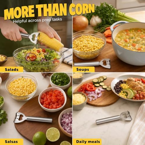Stainless Steel Corn Peeler, Corn Cob Stripper Tool (2, Silver)