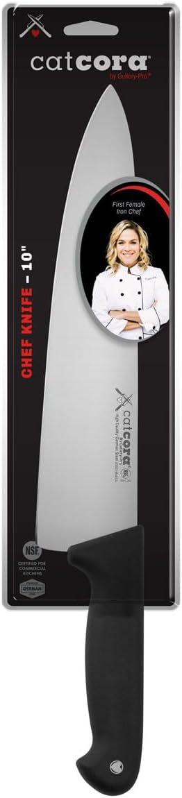 CAT CORA Chef Knife, Professional 10-Inch German Steel Blade For Produce, Meat, Herb Cutting, Ergonomic Soft-Grip Handle, NSF-Certified Kitchen Knife