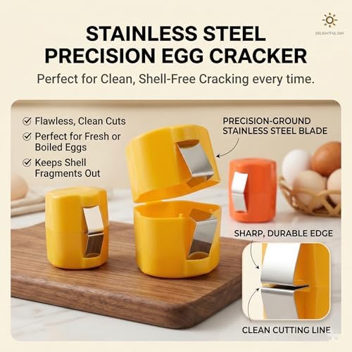 Handheld Egg Shell Opener and Egg Cracker Tool for Raw Eggs, Stainless Steel Egg Opener Cutter, Easy Egg Peeler for Hard Boiled Eggs, Kitchen Gadgets Shell Separator (2pcs Orange)