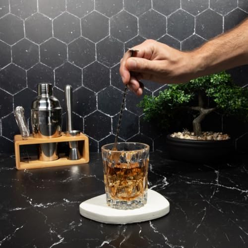 Premium Cocktail Shaker Set with Bamboo Stand, 4-Piece Bar Tools Kit, Stainless Steel Bartender Set with Shaker, Jigger, Mixing Spoon, and Strainer