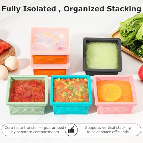 Silicone Freezer Molds for Soup Cube - 2-Cup Freezer Storage Container Tray with Lid,4 Pack Stackable Ice Cube Trays for Portion Control,Food Storage Meal Prep,Oven & Dishwasher Safe