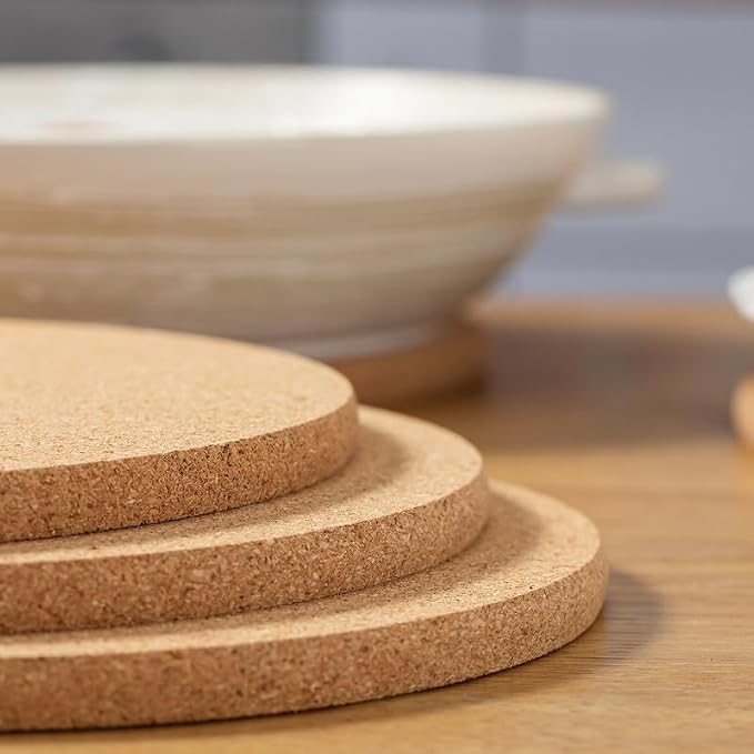 FirstGift Cork Trivet - 6 Pack High Density Cork Trivet Set- 8" Diameter x 0.4" Thick Round - Hot Pads for Table & Countertop
