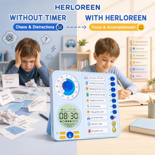 Herloreen Visual Timer for ADHD, Chore Chart & Task Planner for Kids,Adults
