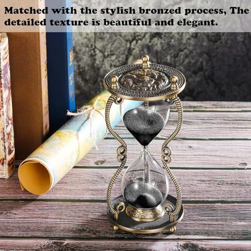 CNCJ Sand Timer 60 Minute Hourglass:Large Metal Lion Carved Sand Clock, Vintage Black Sand Watch 60 Min,Unique Reloj De Arena,Antique Hour Glass Sandglass for Gifts,Office,Desk,Decorations