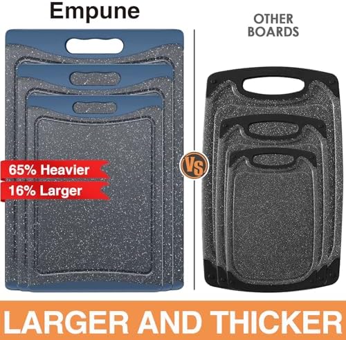 Extra Large Cutting Boards, Plastic Cutting Boards for Kitchen (Set of 3) Cutting Board Set Dishwasher Chopping Board with Juice Grooves Easy-Grip Handles, Prussian Blue, Empune