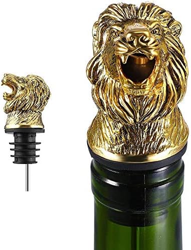 Lion Head Wine Pourer Spout, Animals Shape Aerator, Perfect Festival Gift Set, Zinc Alloy, for Home and Bar, 1Pcs(Golden)