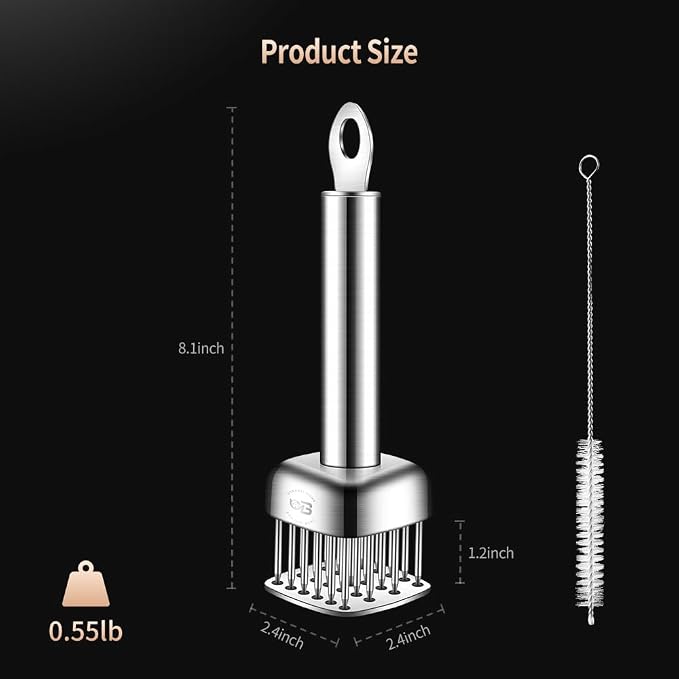 316 Stainless Steel Meat Tenderizer Tool, 24 Sharp Needles, BOMANSI BOMS Steak Tenderizer, Tenderizing Steak, Beef, Chicken, Pork, Barbecue, Marinating, Chicken Tenderizer with free cleaning brush