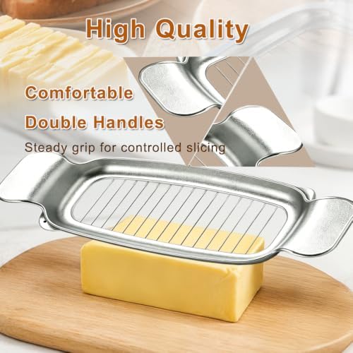 Butter Slicer Cutter, Food Grade Stainless Steel Cheese Slicer, Multipurpose Butter & Cheese Cutter Slicer, Practical Butter Slicers for Butter Squares Block Cheese Dishwasher Safe (1PCS Silver)