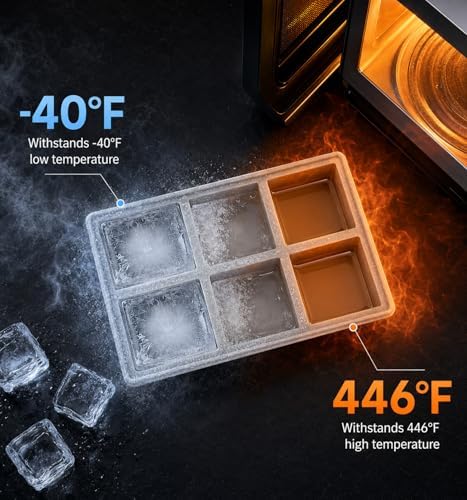 DOQAUS Silicone Ice Cube Tray, 2 Inch Large Square Ice Cube Mold with Lid, BPA Free Flexible Ice Tray for Whiskey, Cocktails, Freezer, Easy Release